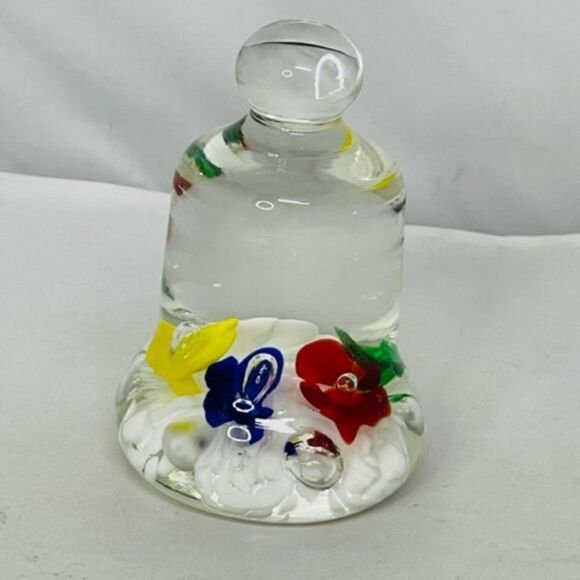 VINTAGE MAUDE AND BOB 1978 ST. CLAIR BELL SHAPED GLASS PAPERWEIGHT Red, Blue, Gr - Picture 1 of 6